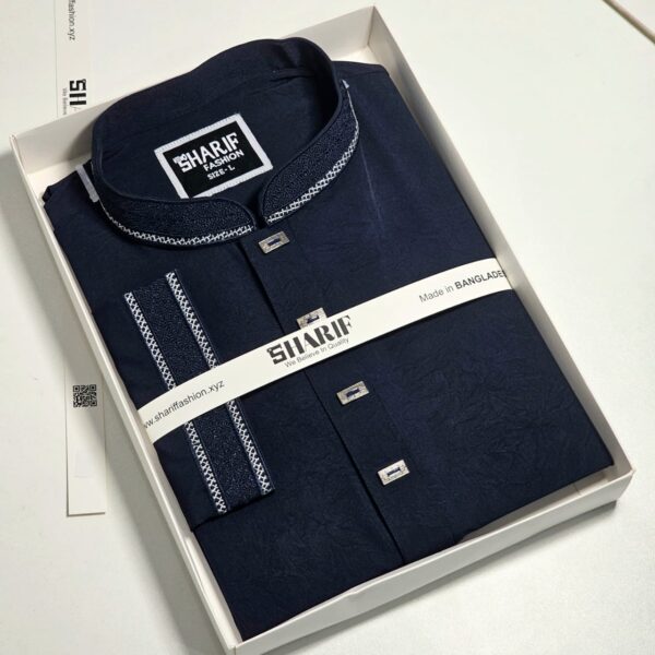 Premium Navy Blue Vangchur Stitch Panjabi