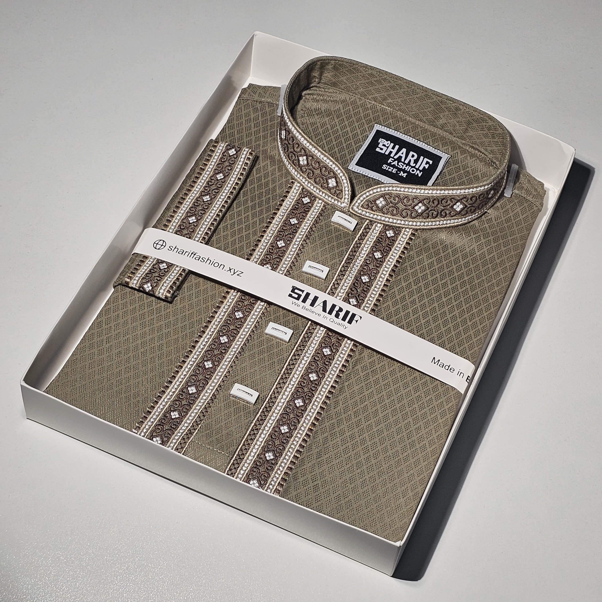 Olive Jacquard Panjabi Olive Jacquard Panjabi
