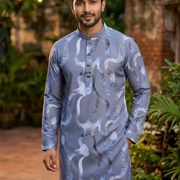 China Stitch Printed Panjabi Grey - 301