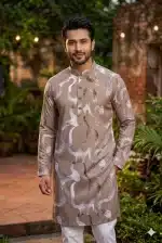China Stitch Printed Panjabi Khaki - 302