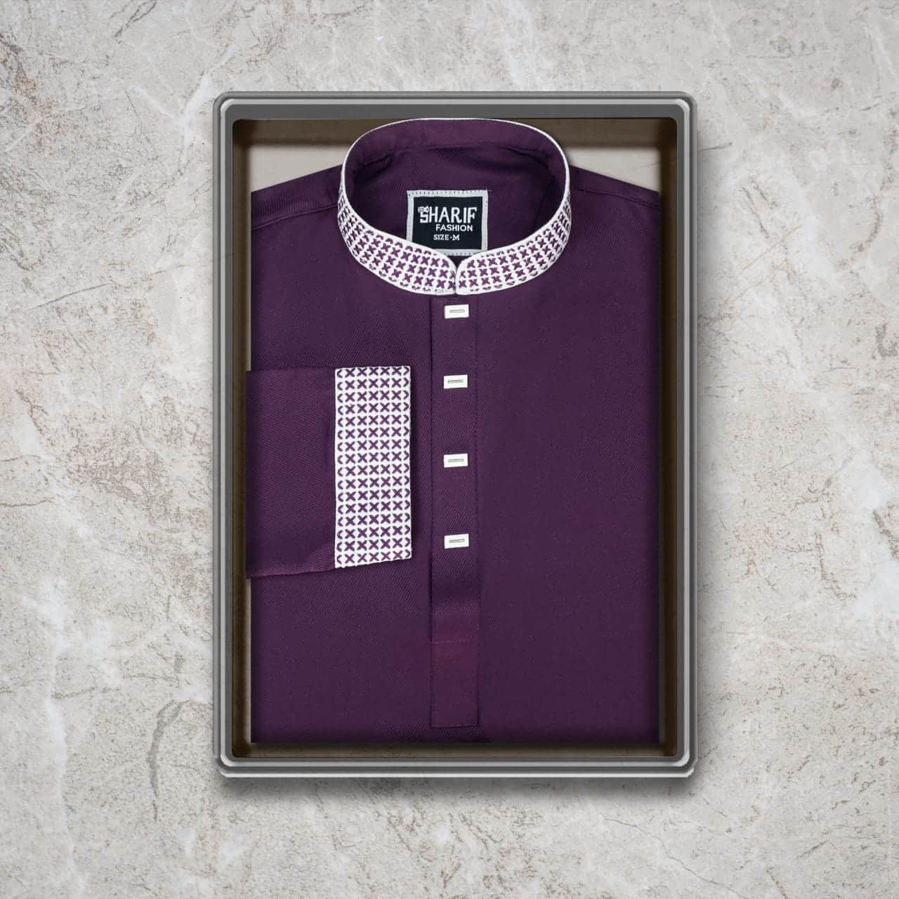 Premium China Chelly Spandex Embroidery Panjabi - Royal Purple Premium Royal Purple China Chelly Spandex Embroidery Panjabi Bangladesh