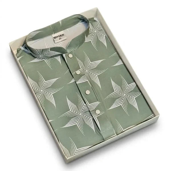 China Stitch Printed Panjabi Sage Green - 305